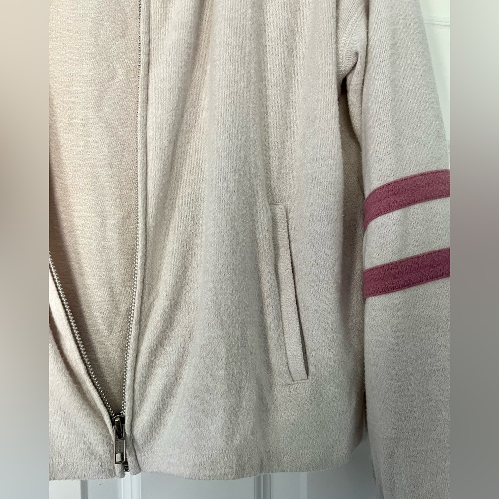 Off-White Zip Up Hoodie with Pink Stripes - Picture 6 of 8